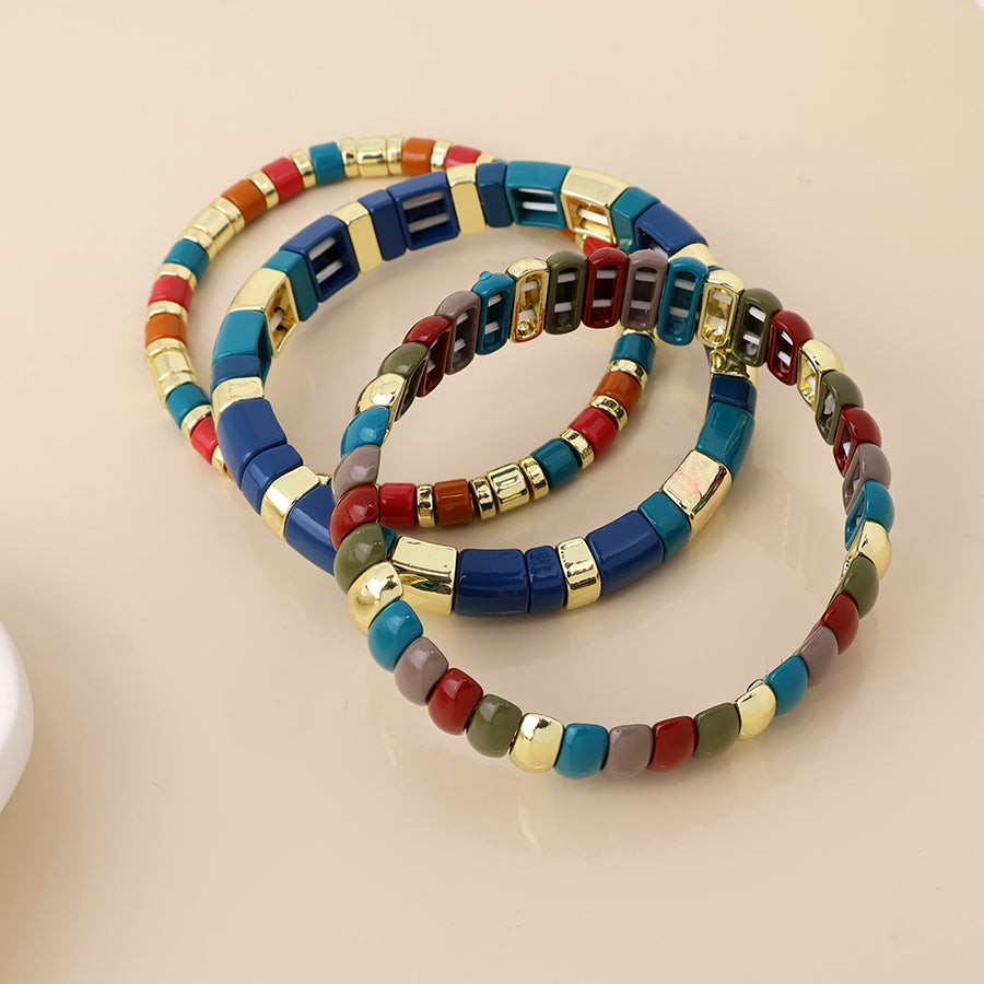 (162) Margo, Teal & Red Triple Bracelet