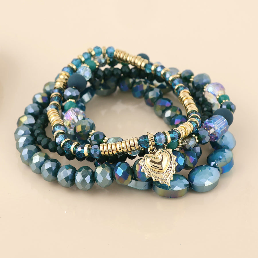(183) Misty, Teal Bead Stack Bracelet