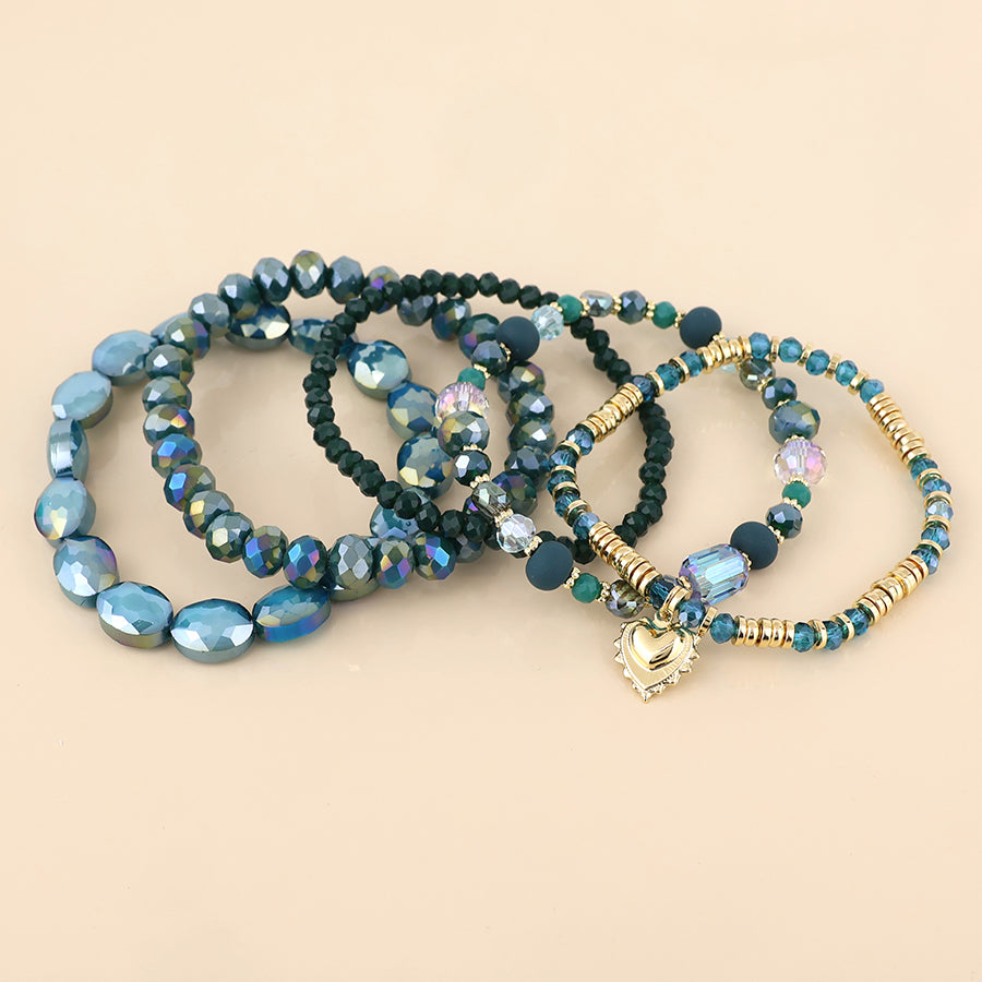(183) Misty, Teal Bead Stack Bracelet