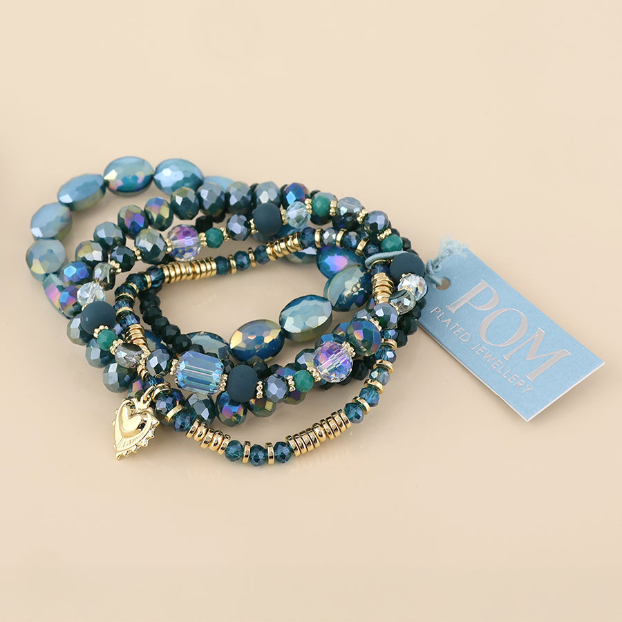 (183) Misty, Teal Bead Stack Bracelet