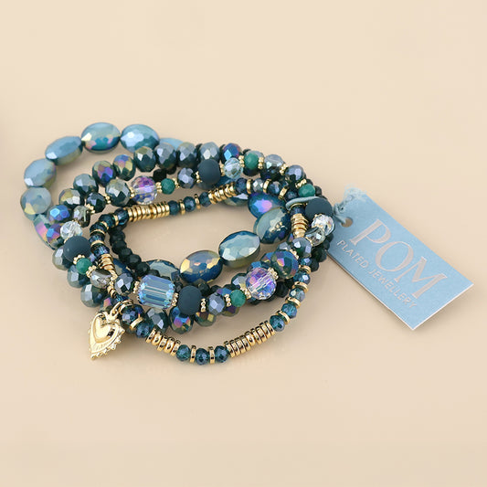 (183) Misty, Teal Bead Stack Bracelet