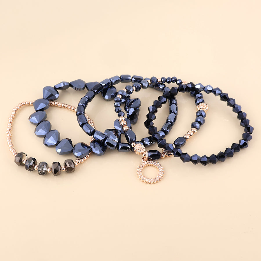 (184) Misty, Midnight Bead Stack Bracelet