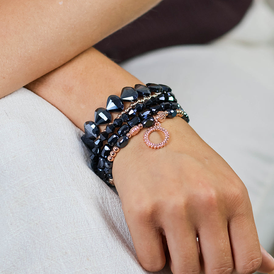 (184) Misty, Midnight Bead Stack Bracelet