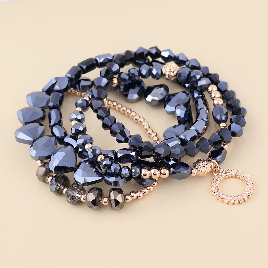 (184) Misty, Midnight Bead Stack Bracelet