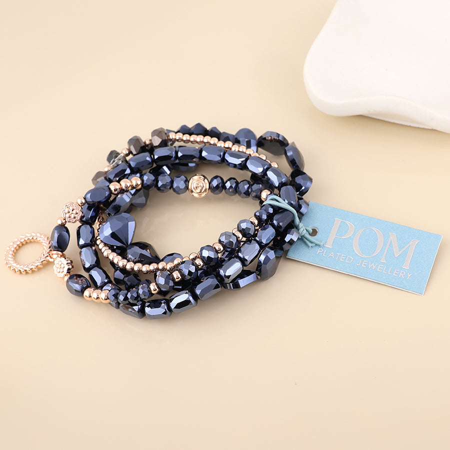 (184) Misty, Midnight Bead Stack Bracelet
