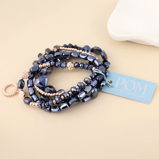 (184) Misty, Midnight Bead Stack Bracelet