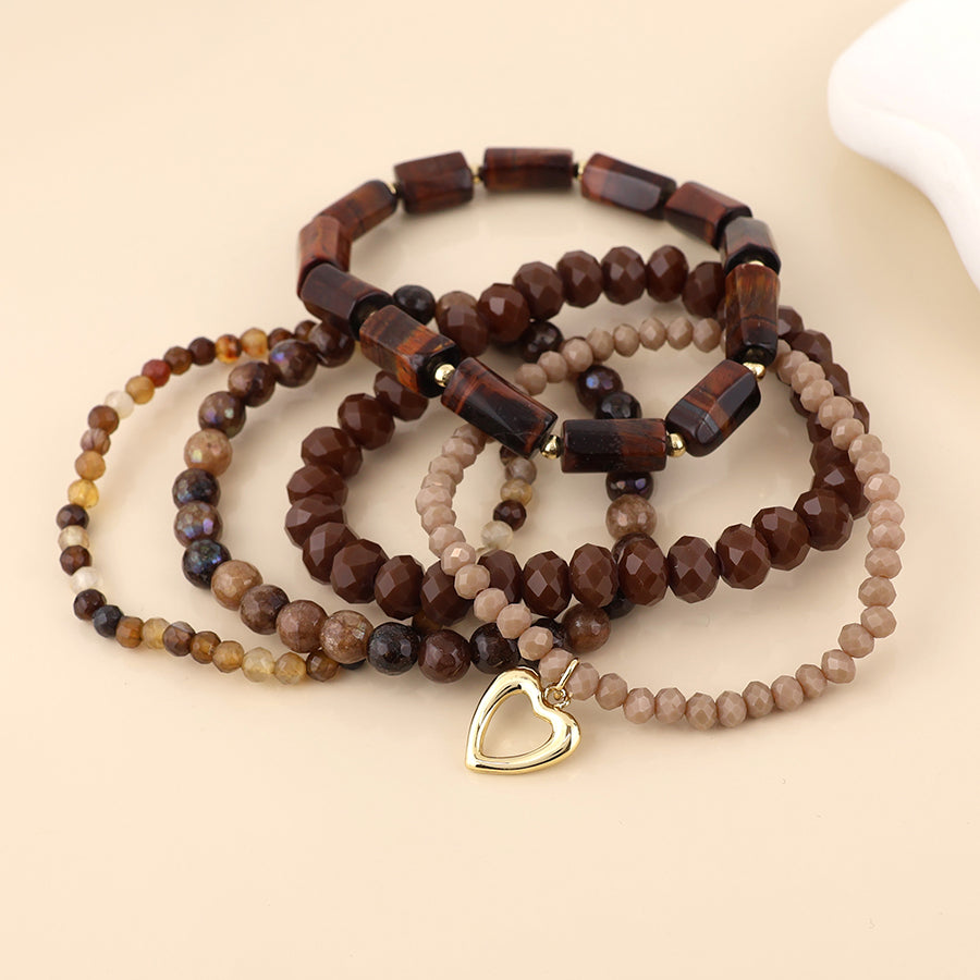 (185) Misty, Chocolate Bead Stack Bracelet