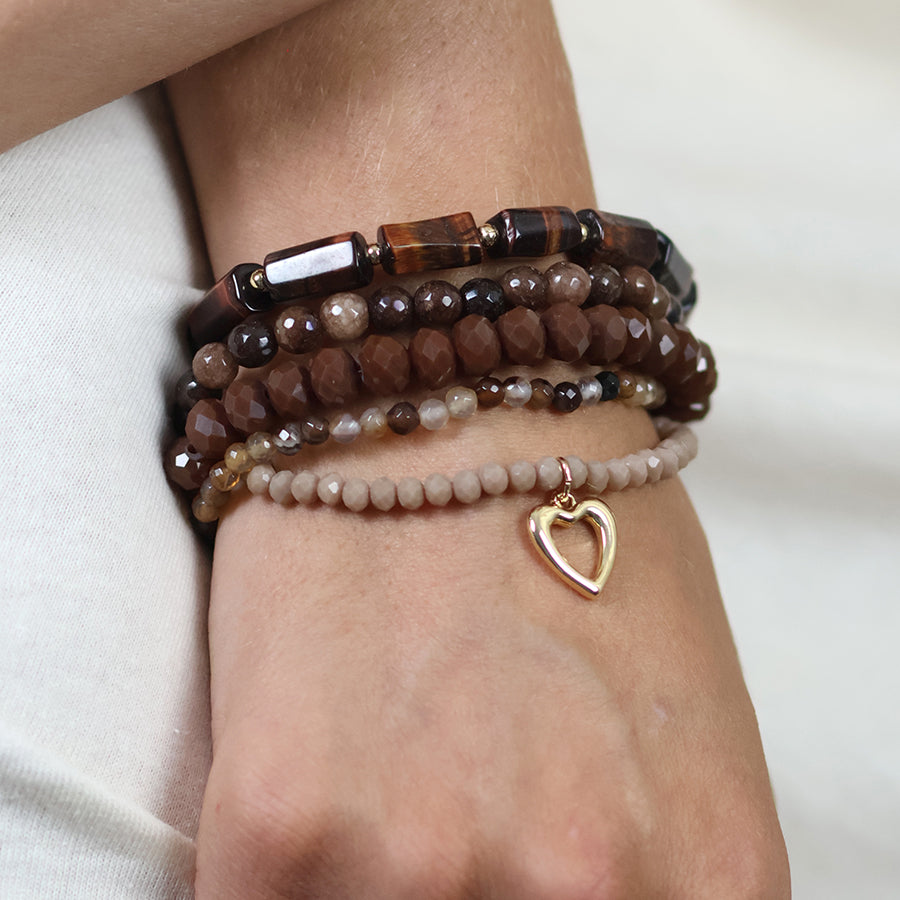 (185) Misty, Chocolate Bead Stack Bracelet