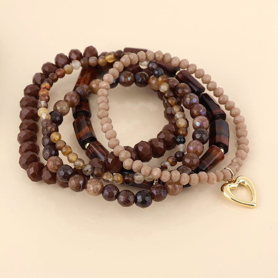 (185) Misty, Chocolate Bead Stack Bracelet