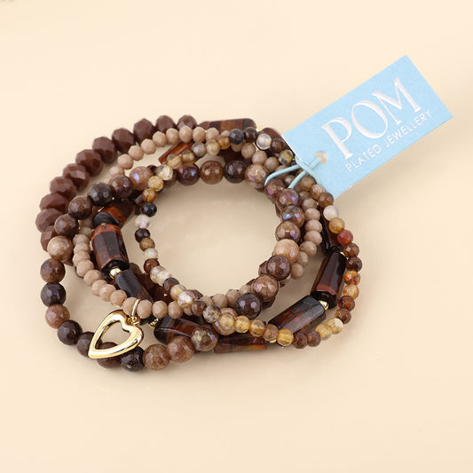 (185) Misty, Chocolate Bead Stack Bracelet