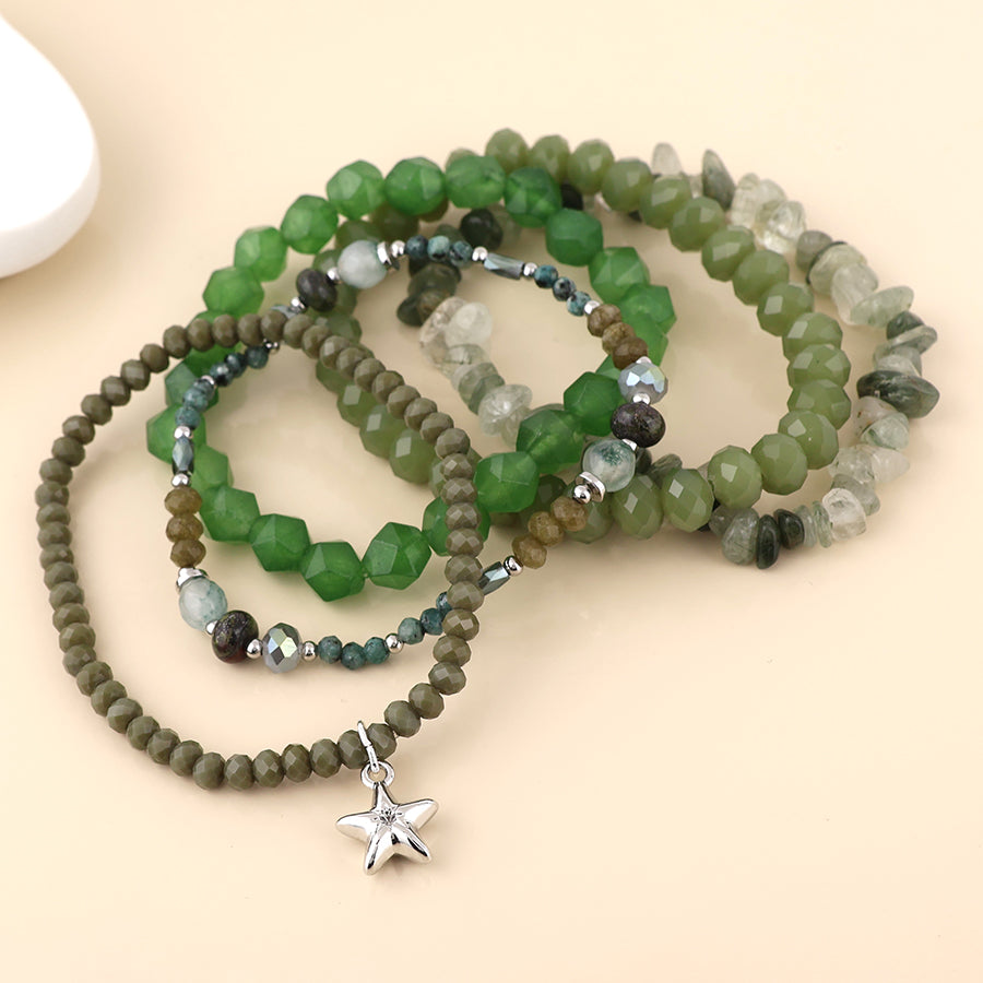 (186) Misty, Green Bead Stack Bracelet