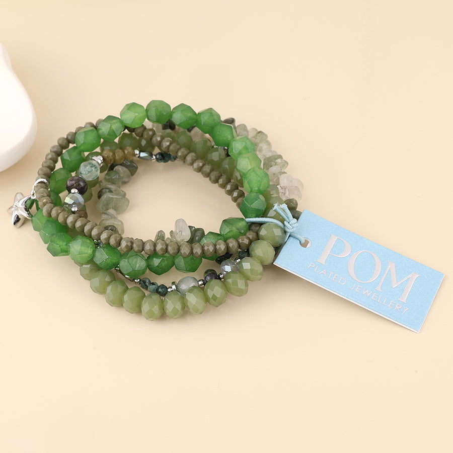 (186) Misty, Green Bead Stack Bracelet