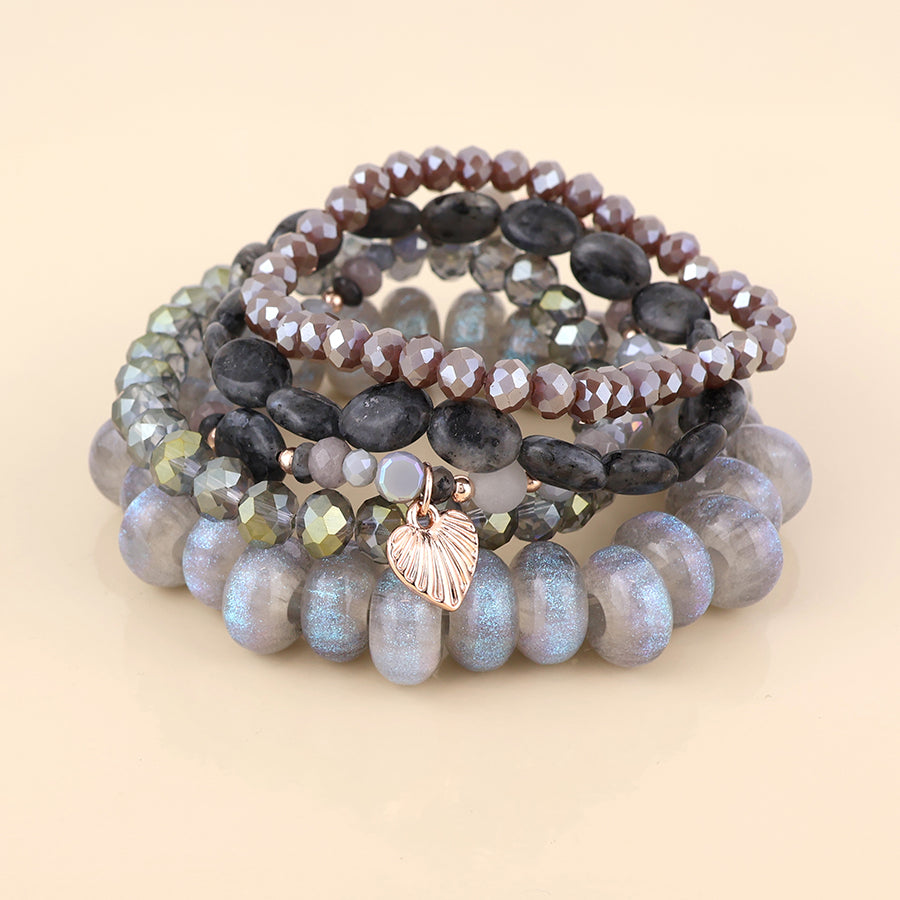 (187) Misty, Grey Bead Stack Bracelet