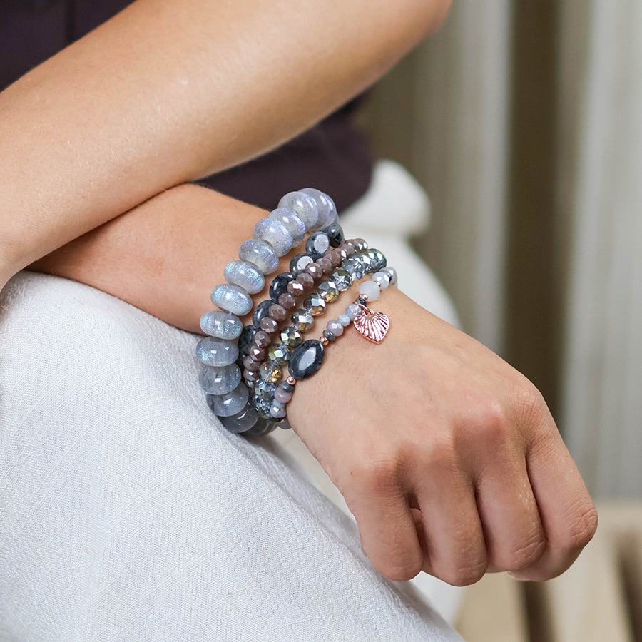 (187) Misty, Grey Bead Stack Bracelet