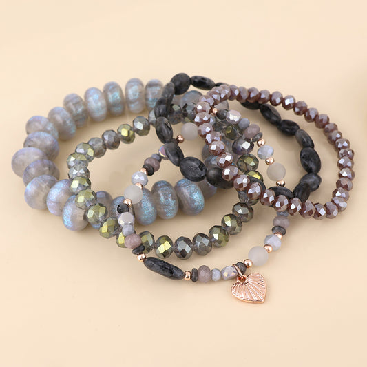 (187) Misty, Grey Bead Stack Bracelet