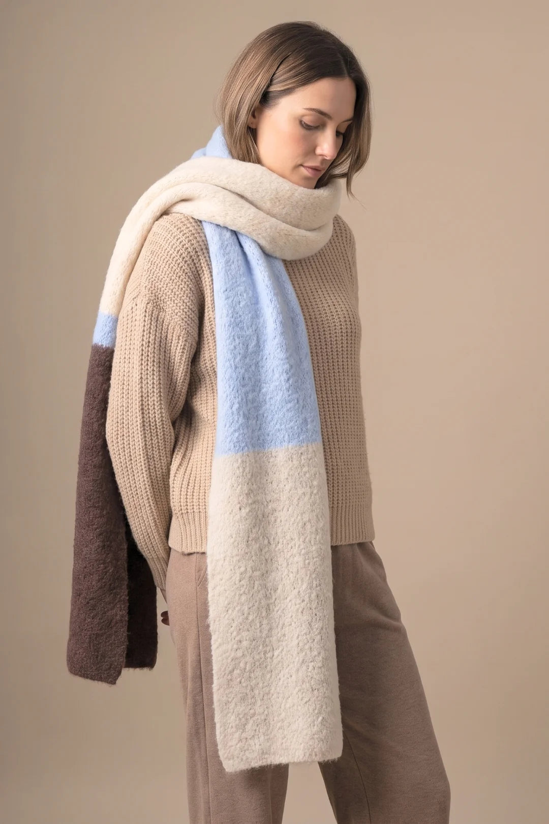 Blue/Brown Colour Block Heavyweight Scarf