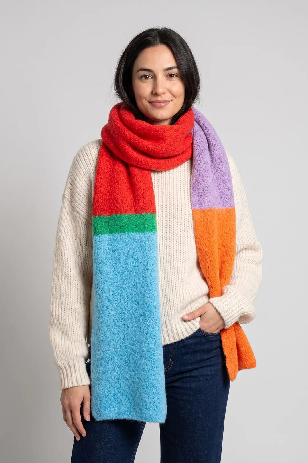 Turquoise/Orange, Colour Block Heavyweight Scarf