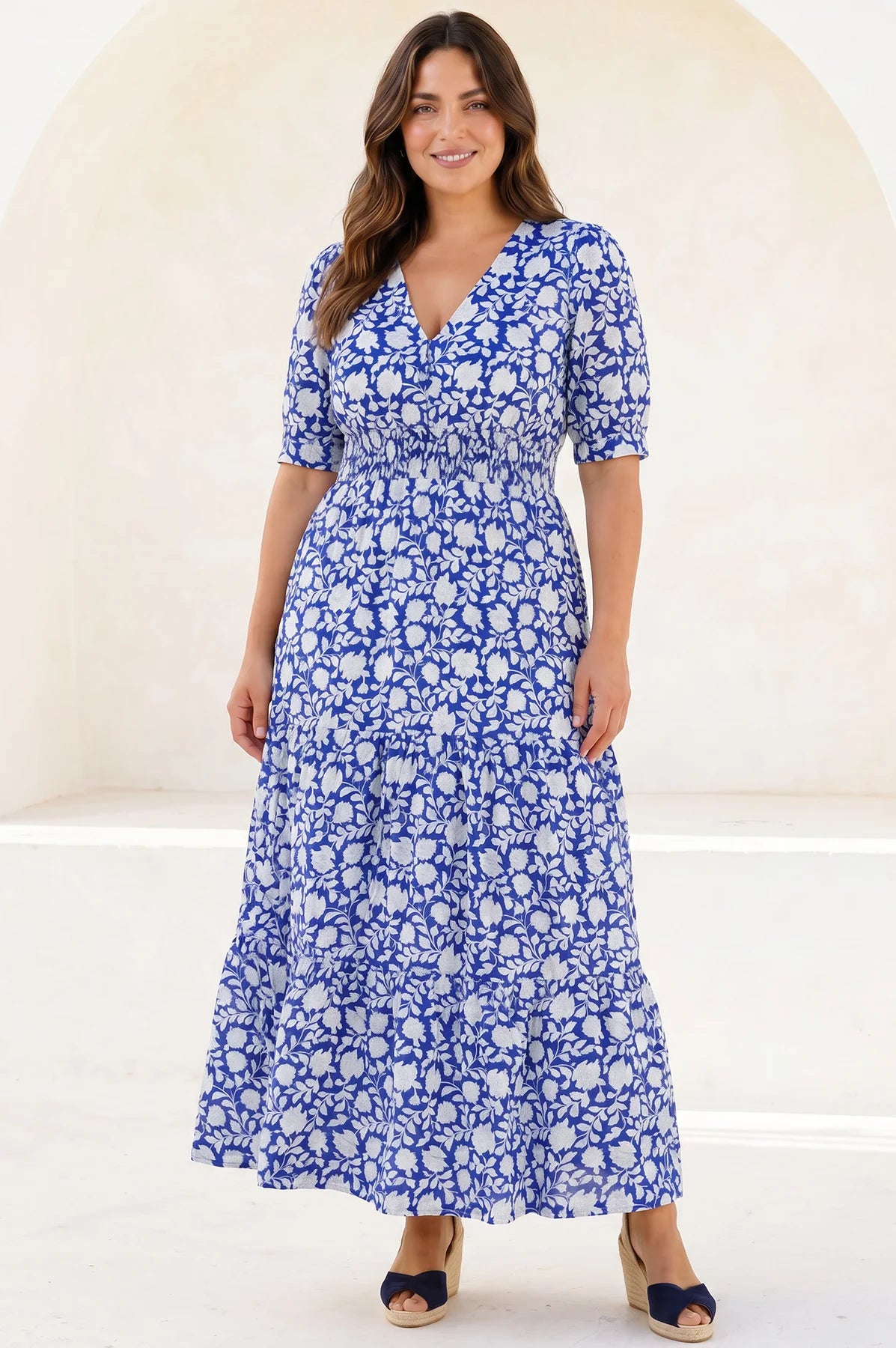 Bille Short Sleeve Dress - Blue/White