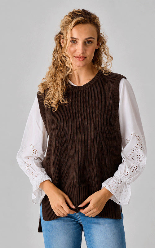 Aster Long Cotton Tank, Chocolate