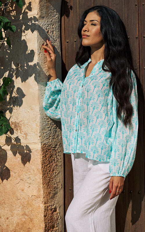 Bergerac Blouse - Aqua