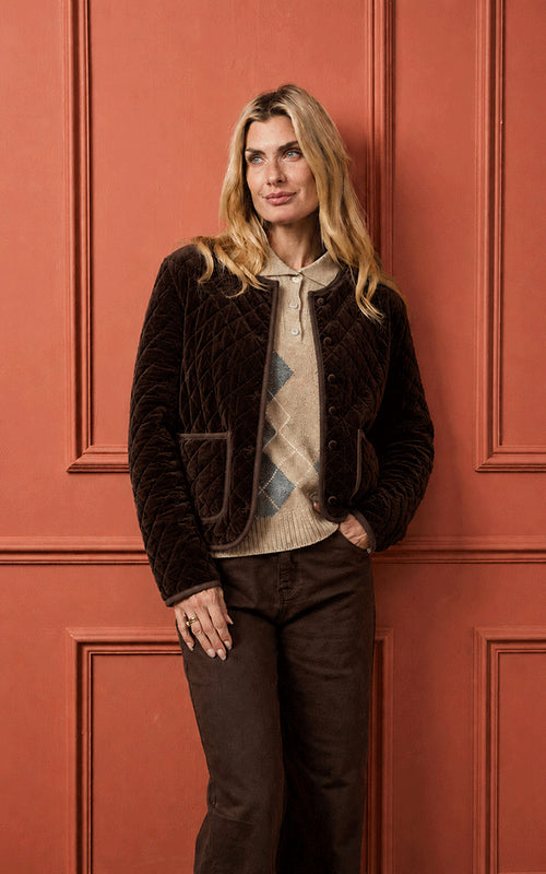Chocolate Quilted Velvet Jacket, Reversible
