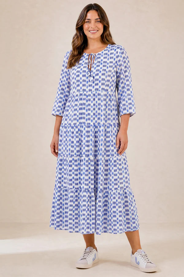 Emma Midi Dress - Blue/White