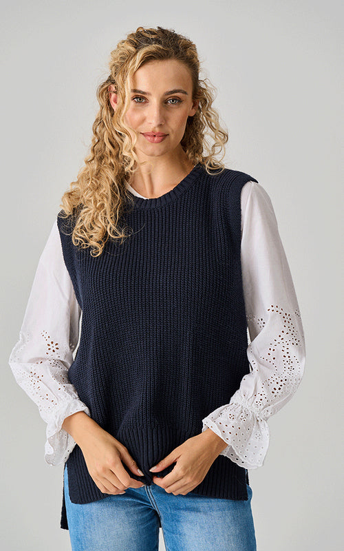 Aster Long Cotton Tank, Navy