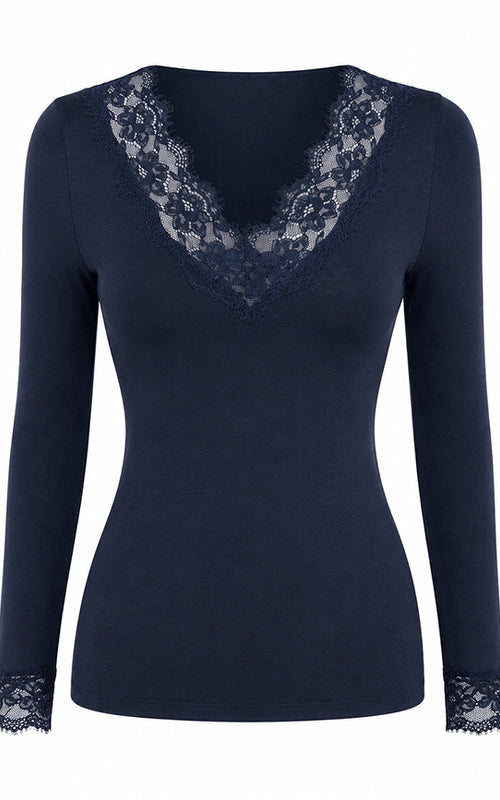 Navy, Lace V-Neck Base Layer