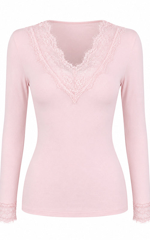 Pale Pink, Lace V-Neck Base Layer