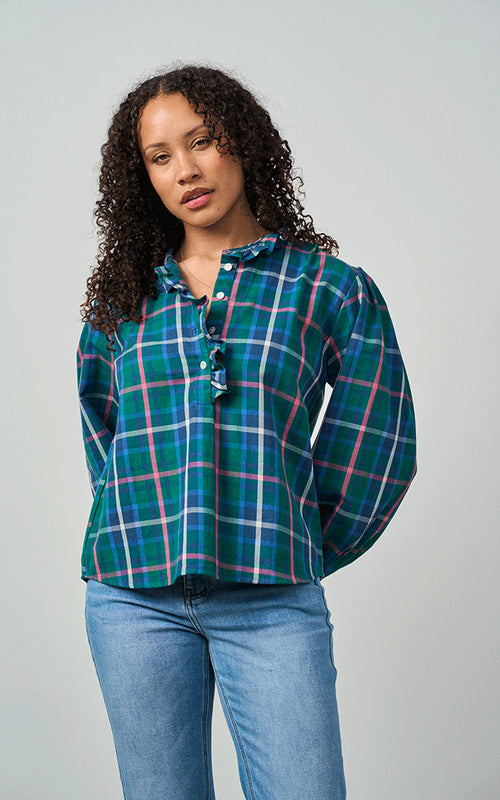 Beauly Plaid Cotton Blouse