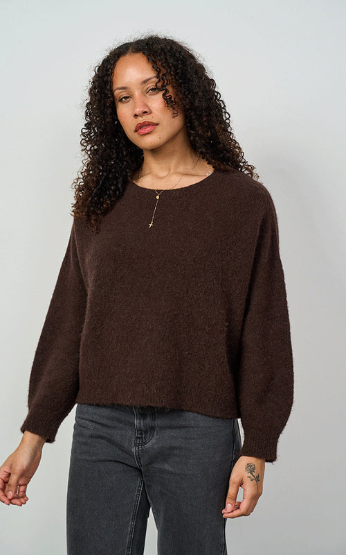 Bettina Short Alpaca Jumper, Chocolate