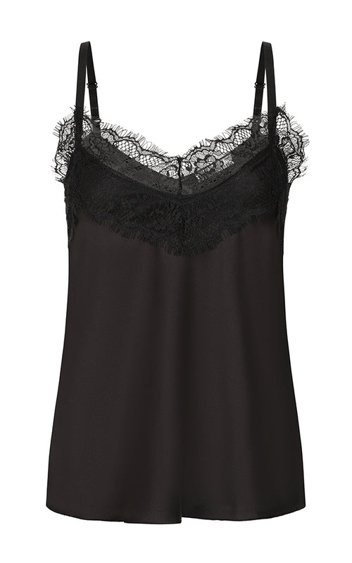 Eliza - Lace Trim Satin Camisole - Black