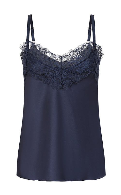 Eliza - Lace Trim Satin Camisole - Navy