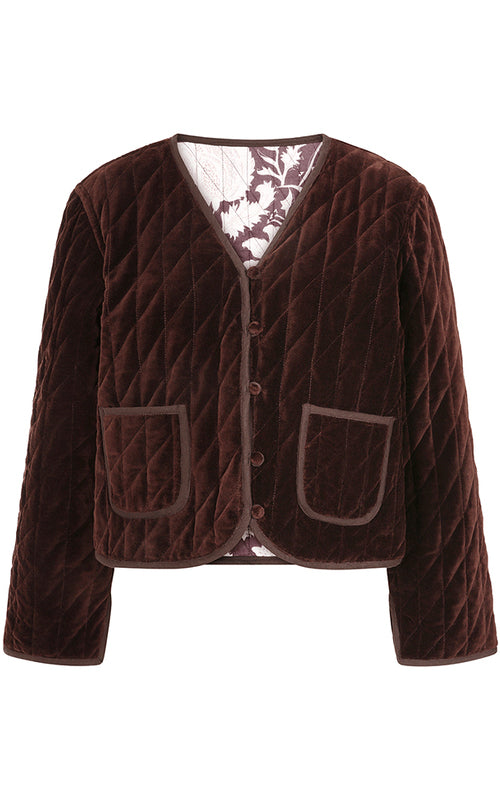 Chocolate Quilted Velvet Jacket, Reversible