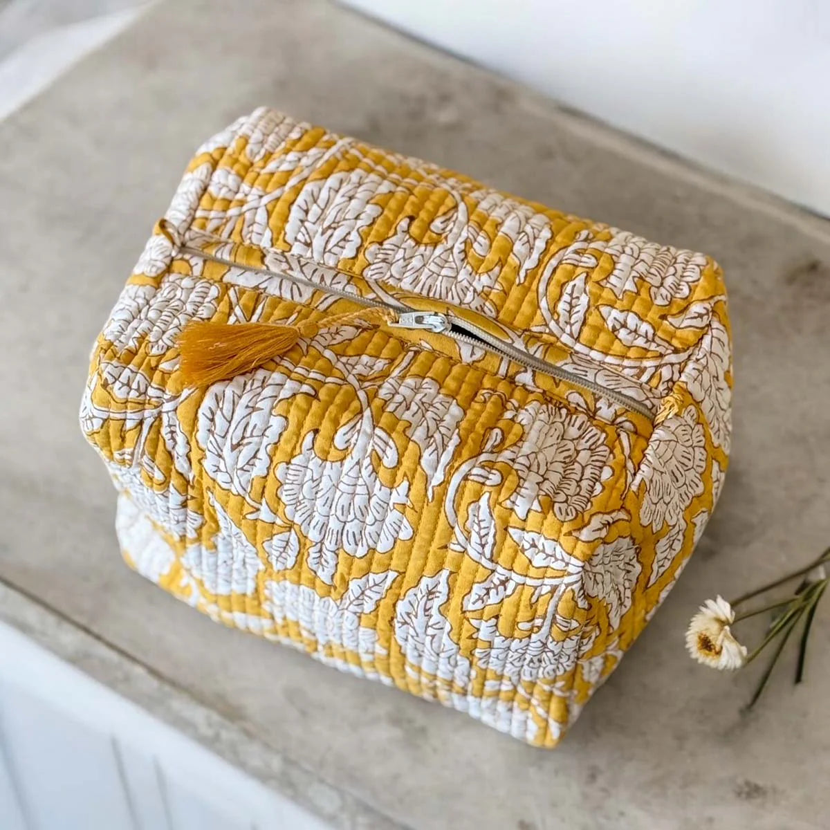 Wash/Cosmetic Bag - Ochre Block Print