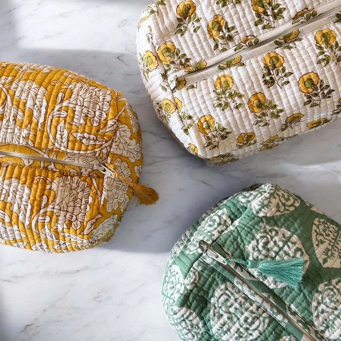 Wash/Cosmetic Bag - Ochre Block Print