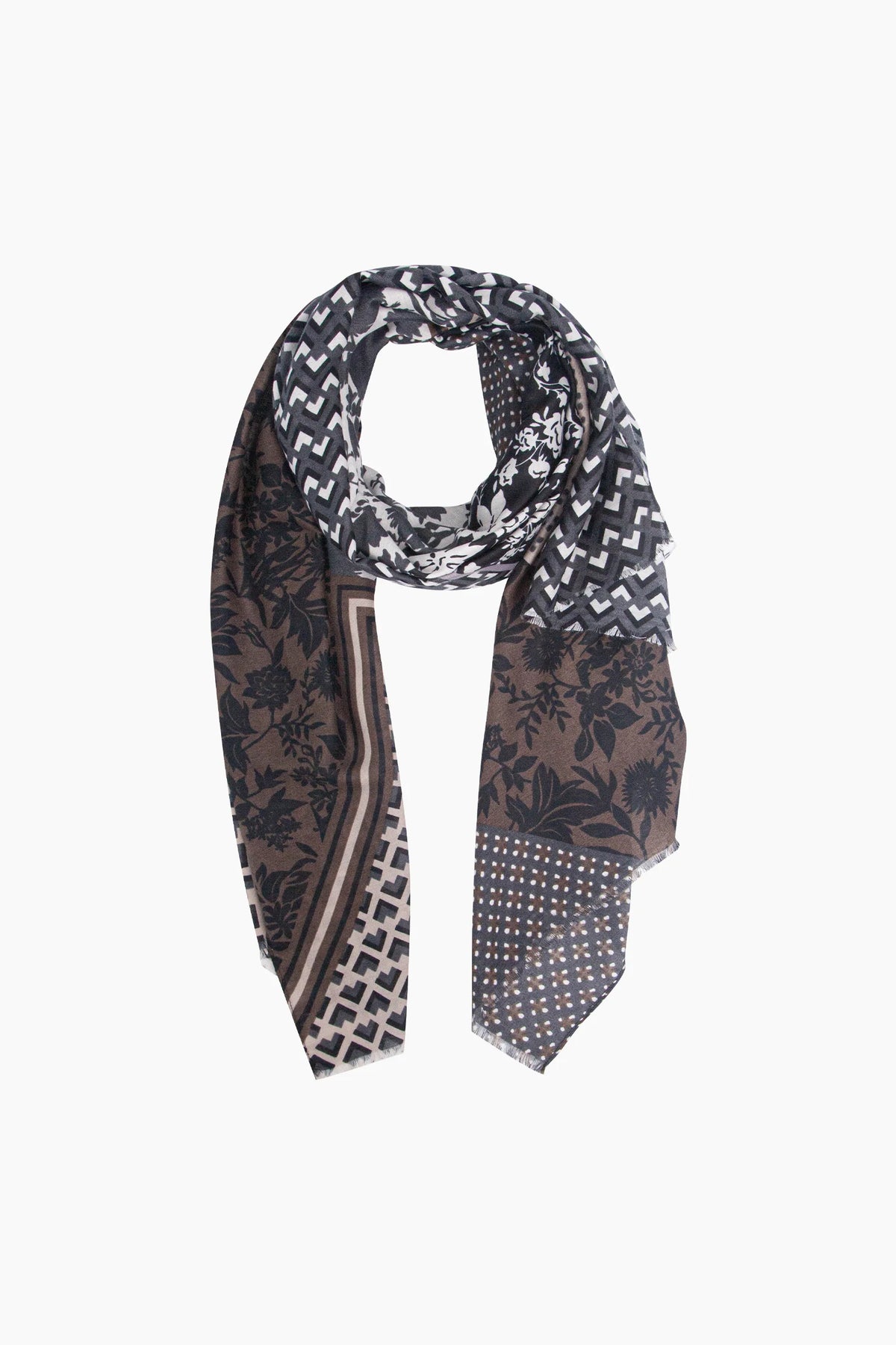 Grey Floral Print, Lightweight Scarf