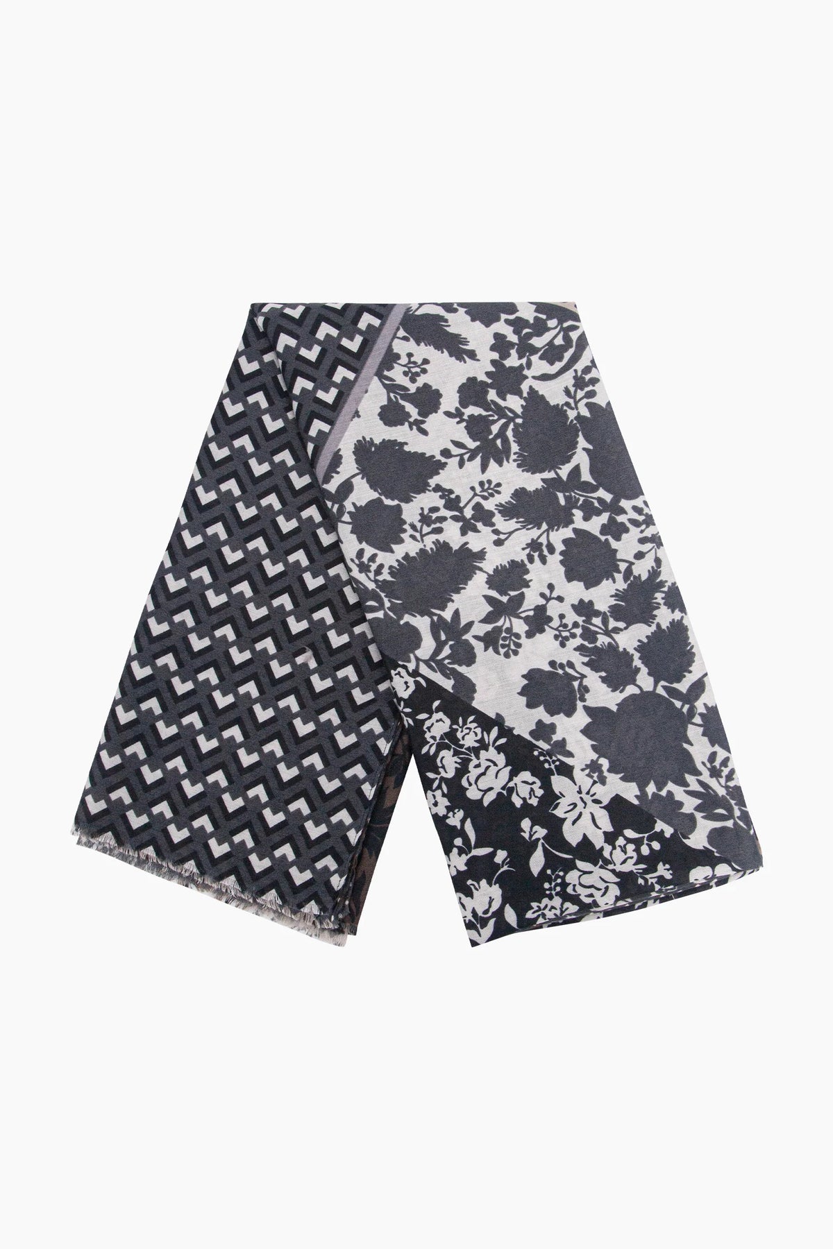 Grey Floral Print, Lightweight Scarf