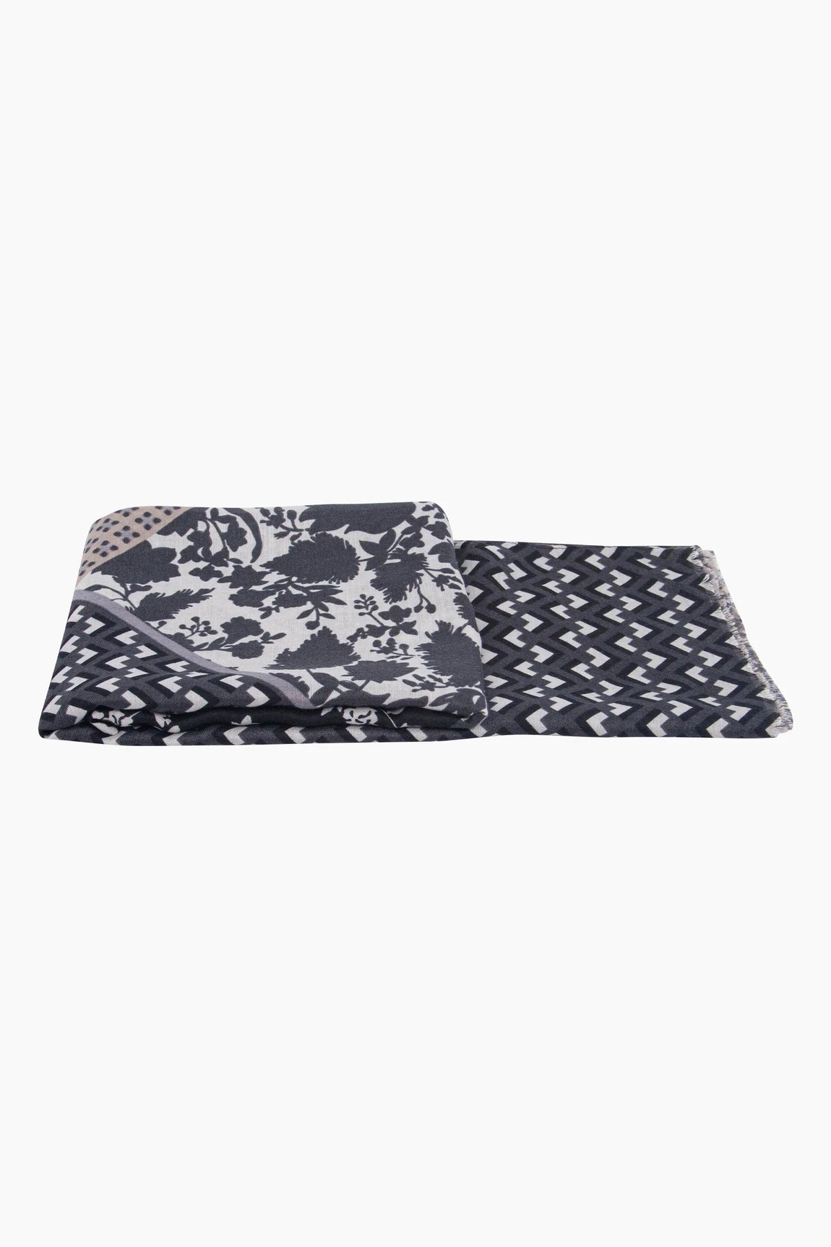 Grey Floral Print, Lightweight Scarf
