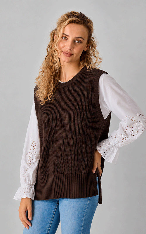 Aster Long Cotton Tank, Chocolate