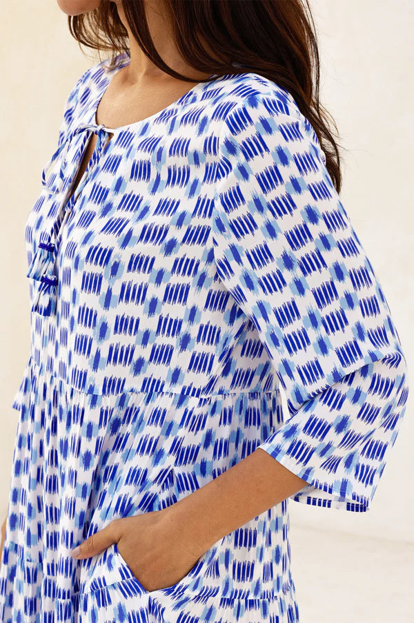 Emma Midi Dress - Blue/White