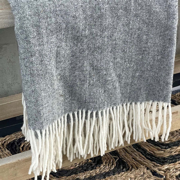 Pure Wool Throw - Soft Grey
