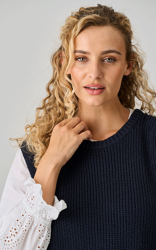 Aster Long Cotton Tank, Navy