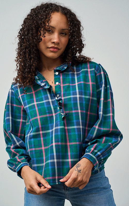 Beauly Plaid Cotton Blouse
