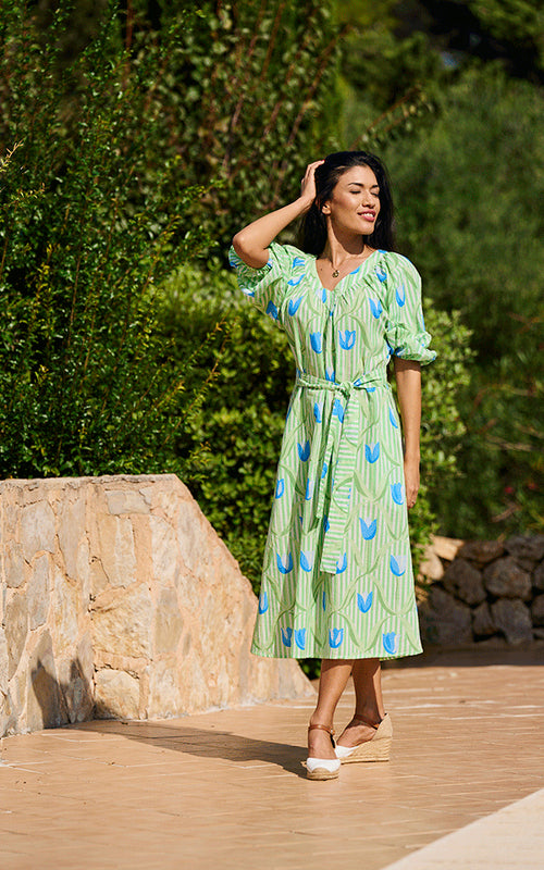 Cannes Midi Dress - Blue Tulips