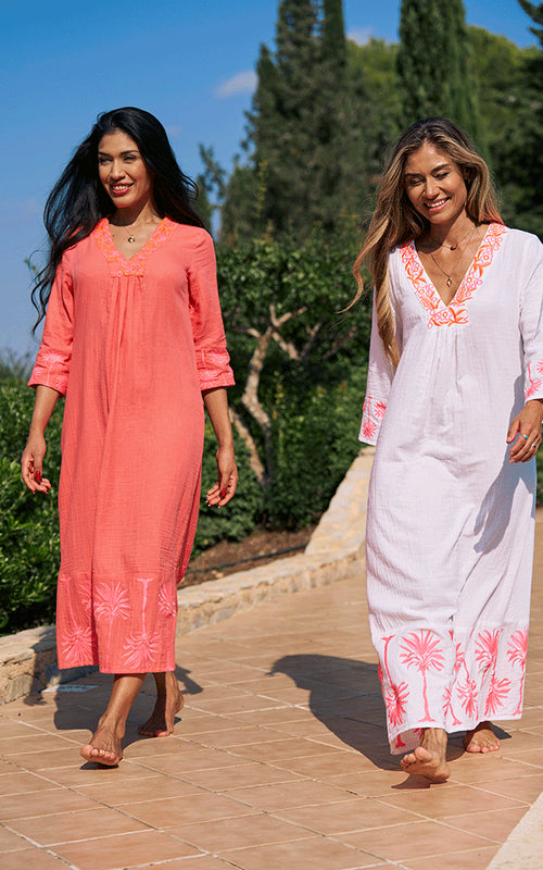 Maddalena Embroidered Midi Dress - Coral