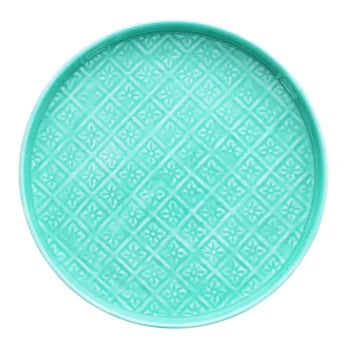 Aqua Round Enamel Tray