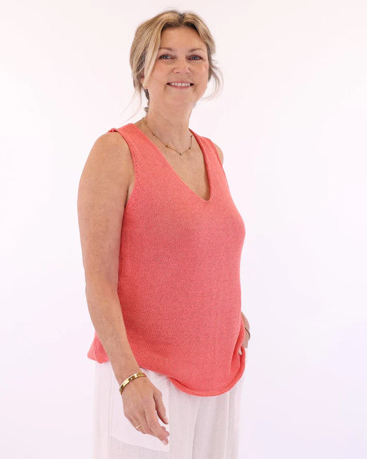 Sleeveless V-Neck T Coral