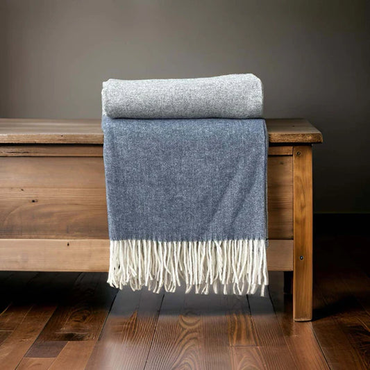 Pure Wool Throw - Blue, Grey & White