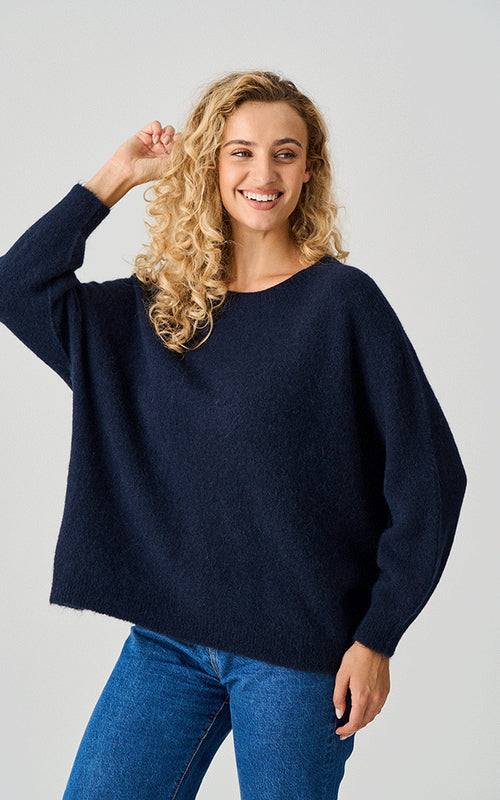 Bettina Long Alpaca Jumper, Navy